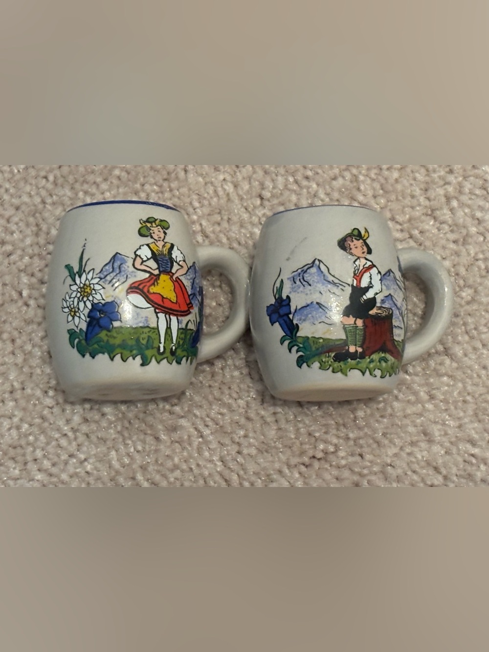 Vintage West Germany Mini Stoneware Mugs Shot Glass Steins Set Handpainted